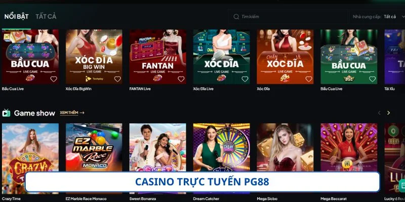 PG88 – Nền Tảng Cá Cược Trực Tuyến Dành Cho Người Chơi 18+ Casino online mang đến những tựa game từ nhà cung cấp hàng đầu thị trường